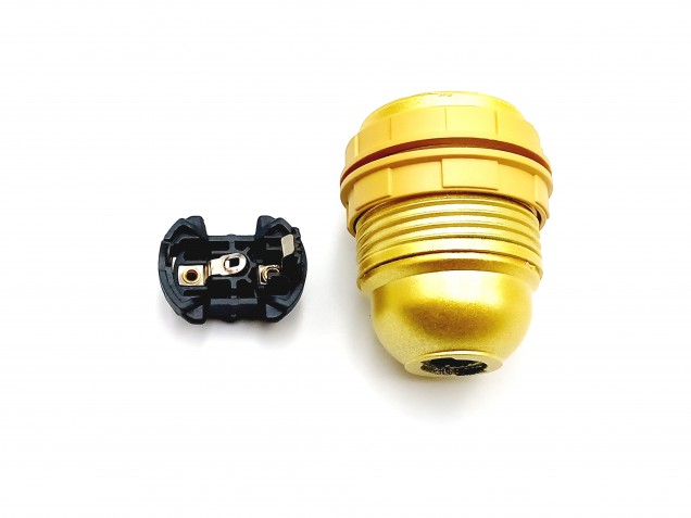 E27 Bakelite lamp holder gold threaded skirt plus shade rings