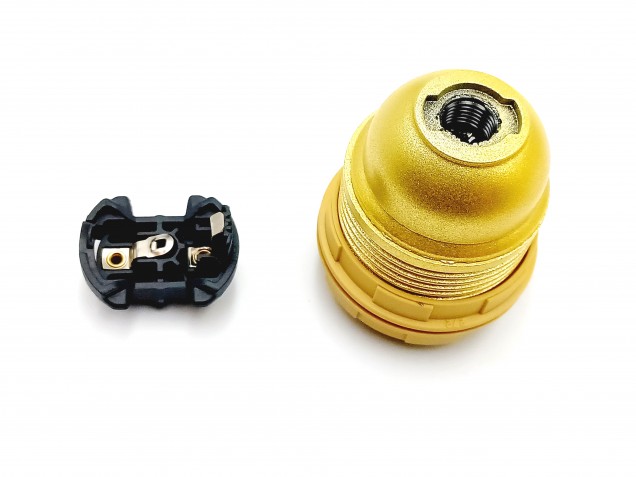 E27 Bakelite lamp holder gold threaded skirt plus shade rings