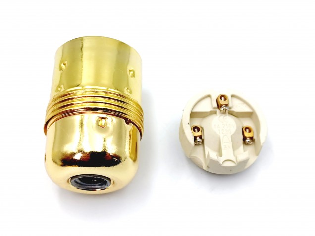 ES E27 metal lamp holder plain skirt brass