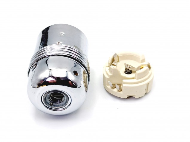 ES E27 metal lamp holder plain skirt chrome