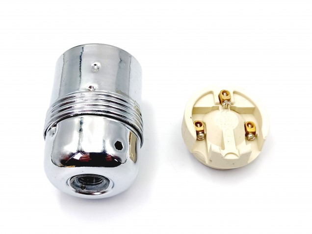 ES E27 metal lamp holder plain skirt chrome