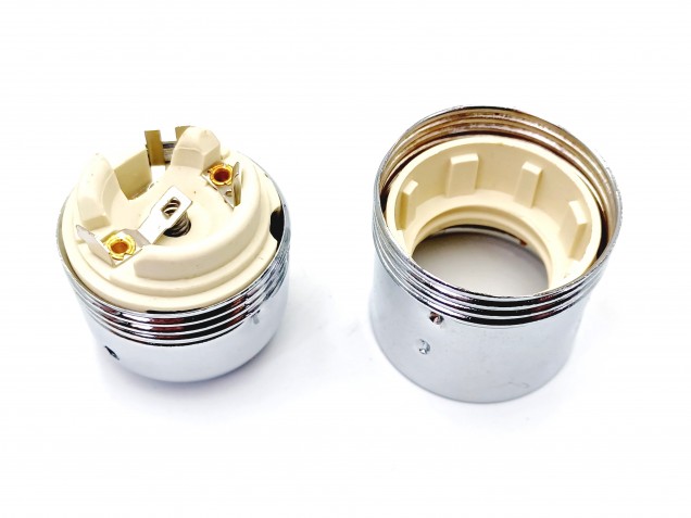 ES E27 metal lamp holder plain skirt chrome