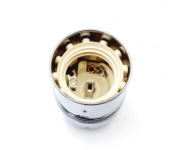 ES E27 metal lamp holder plain skirt chrome