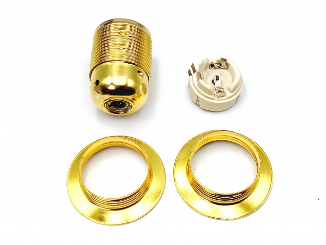 E27 lamp holder threaded skirt plus shade rings in Brass