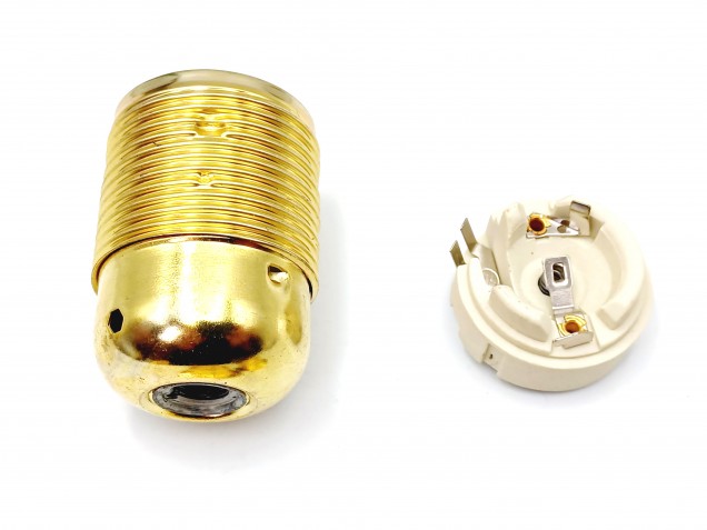 E27 lamp holder threaded skirt plus shade rings in Brass