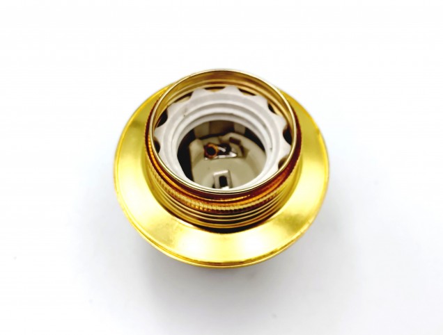 E27 lamp holder threaded skirt plus shade rings in Brass