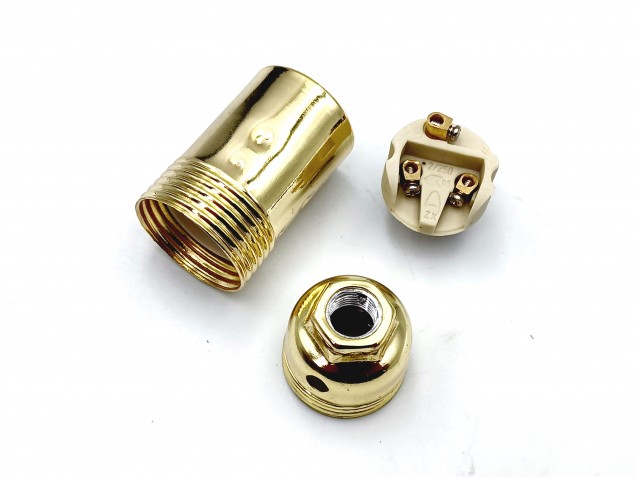 Small Edison screw  E14 lamp holder plain skirt Brass finish