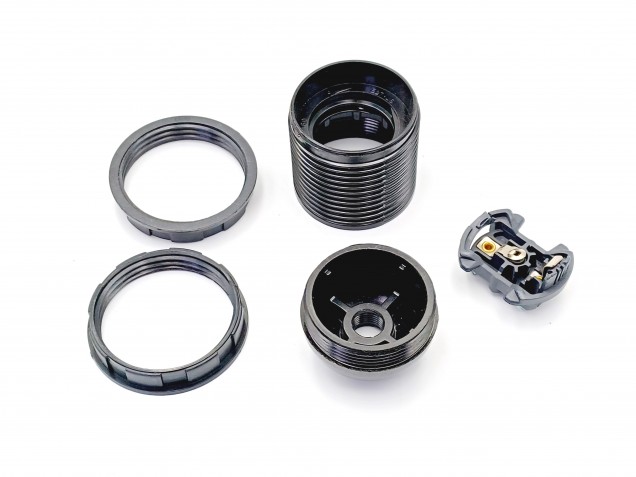 E27 - ES bulb-lamp holder 3 part black threaded skirt
