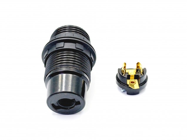 E14 Bakelite lamp holder threaded skirt and shade rings black 