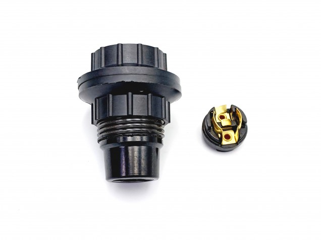 E14 Bakelite lamp holder threaded skirt and chunky shade rings black