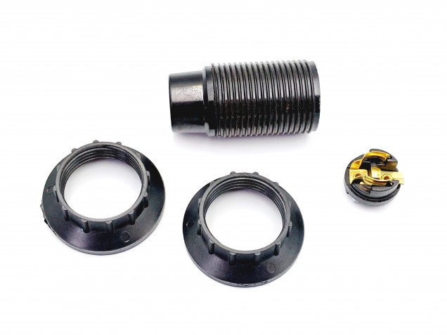 E14 Bakelite lamp holder threaded skirt and chunky shade rings black