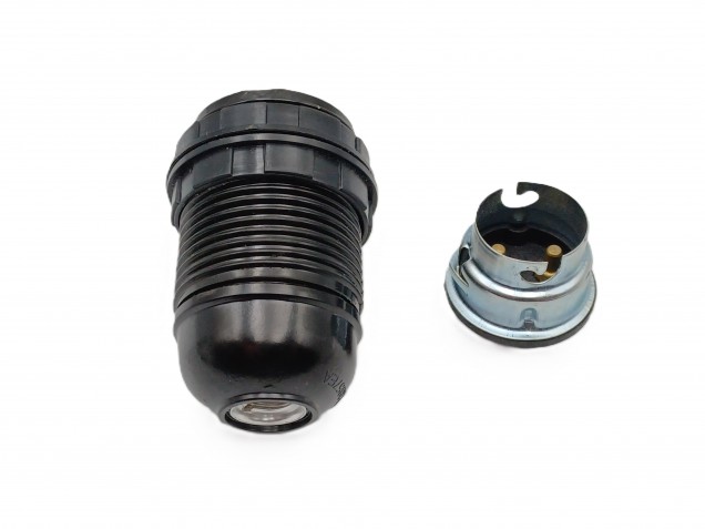 B22 BC Bakelite lamp holder threaded skirt black