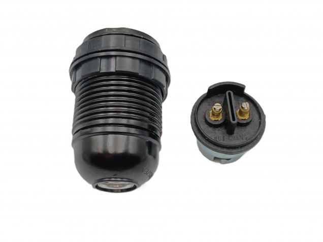 B22 BC Bakelite lamp holder threaded skirt black