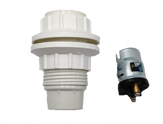 Bakelite B15 SBC lamp holder white threaded skirt plus large rings M10 base 