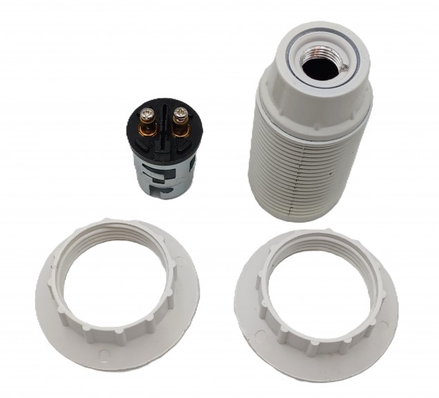 Bakelite B15 SBC lamp holder white threaded skirt plus large rings M10 base 