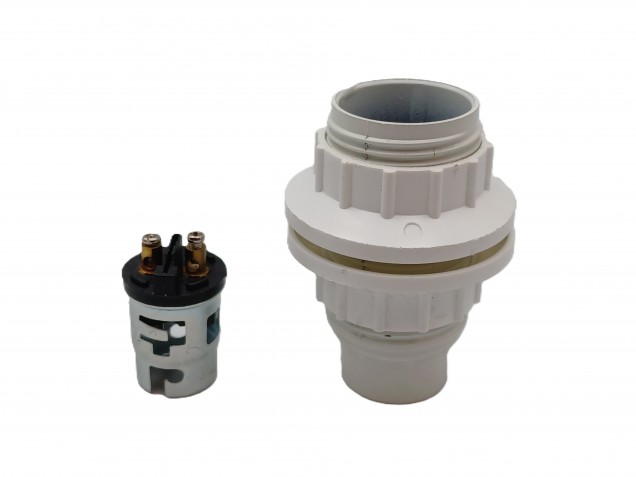 Bakelite B15 SBC lamp holder white threaded skirt plus large rings M10 base 