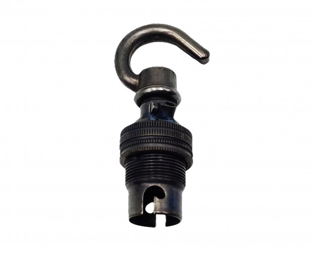 ANTIQUE BRONZE lamp holder with open hook threaded skirt and ring SBC B15