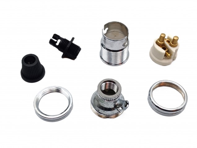 bulb - lamp holder with cord grip SBC - B15 chrome