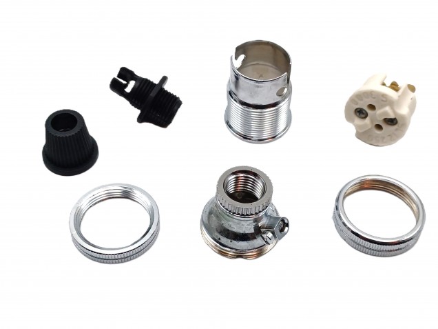 bulb - lamp holder with cord grip SBC - B15 chrome