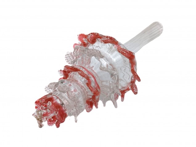 Antique Venetian Chandelier part Glass finial clear with Red