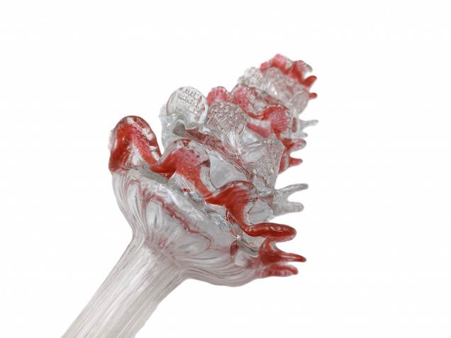 Antique Venetian Chandelier part Glass finial clear with Red