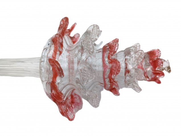 Antique Venetian Chandelier part Glass finial clear with Red