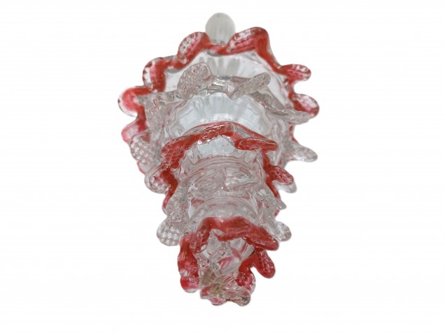 Antique Venetian Chandelier part Glass finial clear with Red