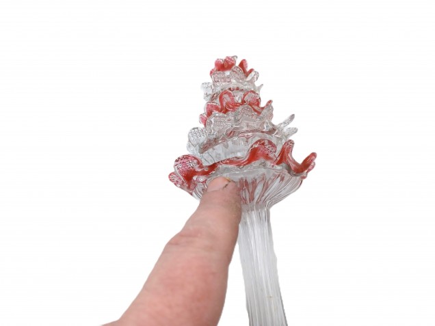 Antique Venetian Chandelier part Glass finial clear with Red