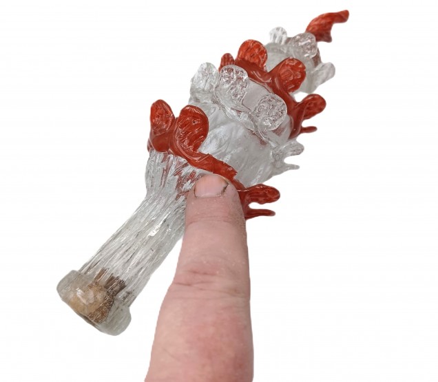 Antique Murano Chandelier part Glass finial clear with Red 