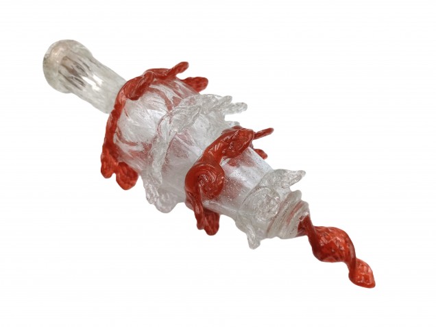 Antique Murano Chandelier part Glass finial clear with Red 