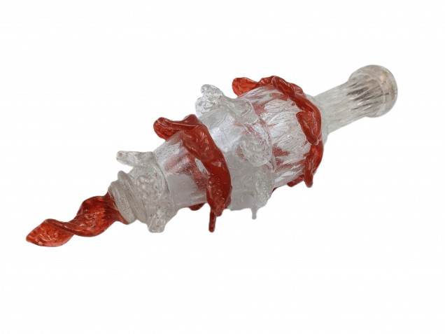 Antique Murano Chandelier part Glass finial clear with Red 