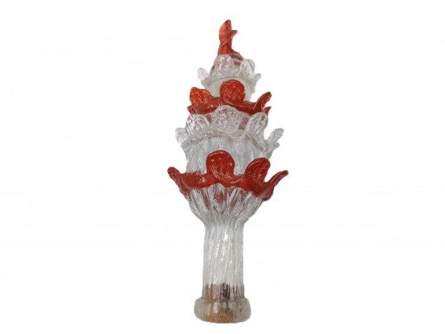 Antique Murano Chandelier part Glass finial clear with Red 