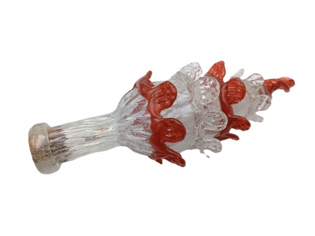 Antique Murano Chandelier part Glass finial clear with Red 