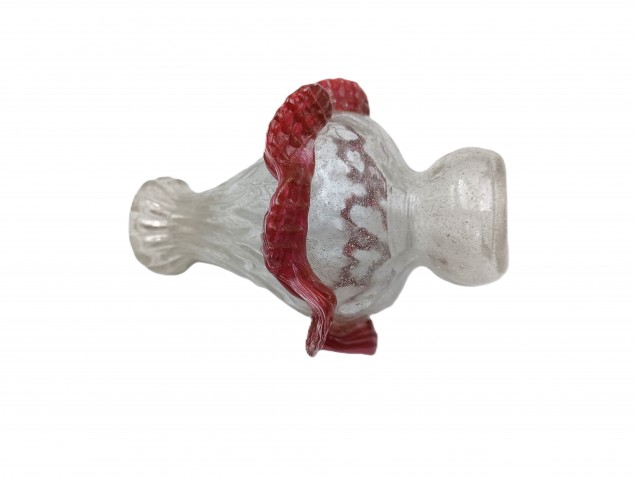 Antique Venetian Chandelier part Glass stem clear with Red 