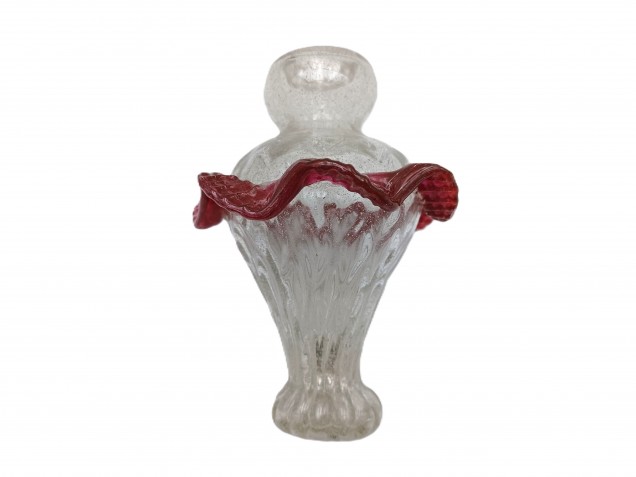 Antique Venetian Chandelier part Glass stem clear with Red 