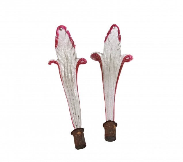 Venetian Chandelier parts 2 glass crook Leaves clear and red 