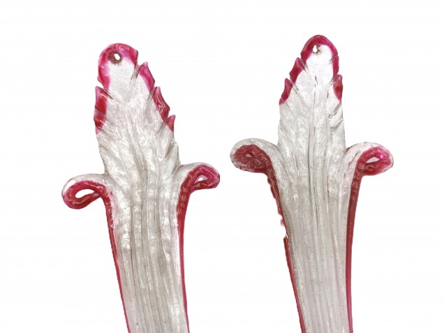 Venetian Chandelier parts 2 glass crook Leaves clear and red 