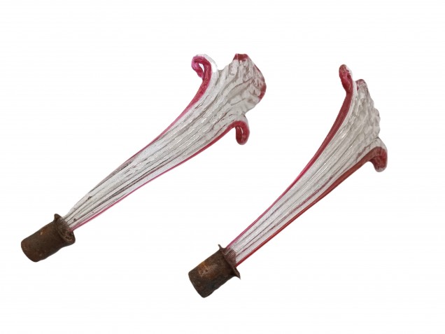 Venetian Chandelier parts 2 glass crook Leaves clear and red 