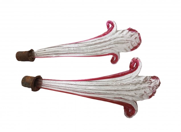 Venetian Chandelier parts 2 glass crook Leaves clear and red 