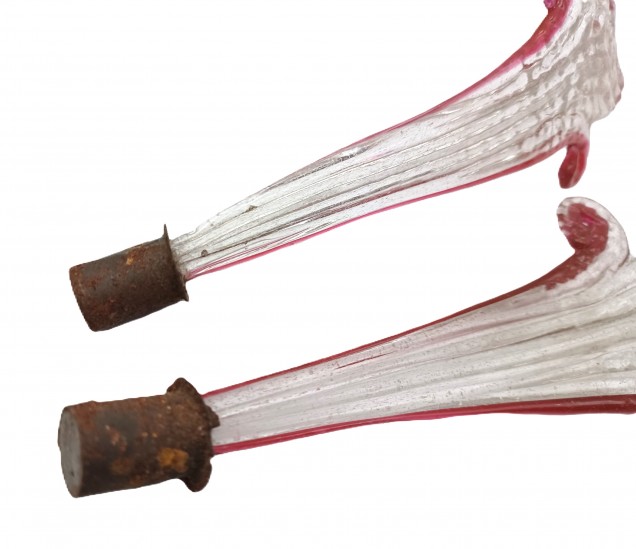 Venetian Chandelier parts 2 glass crook Leaves clear and red 