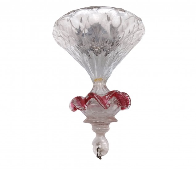 Antique Murano chandelier part finial clear and red glass  