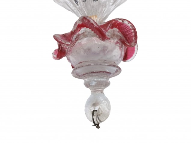 Antique Murano chandelier part finial clear and red glass  