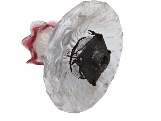 Antique Murano chandelier part finial clear and red glass  