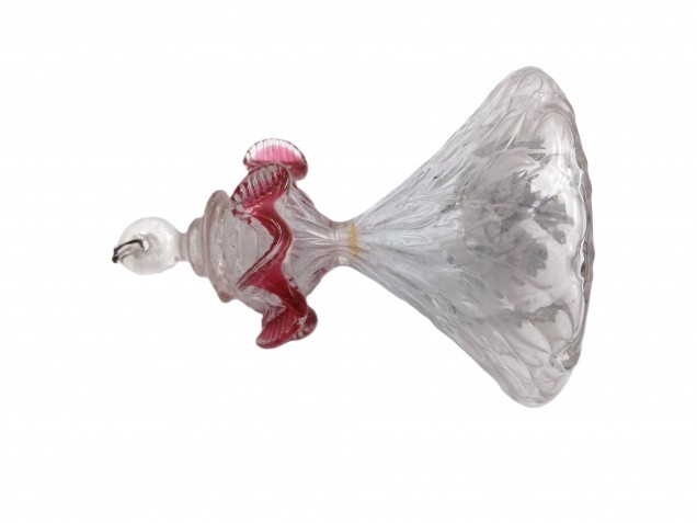 Antique Murano chandelier part finial clear and red glass  