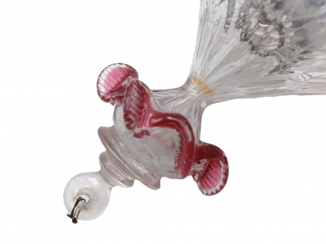 Antique Murano chandelier part finial clear and red glass  