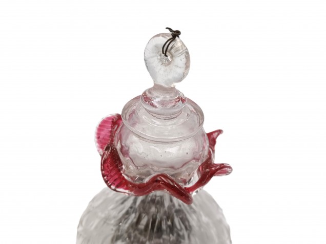 Antique Murano chandelier part finial clear and red glass  