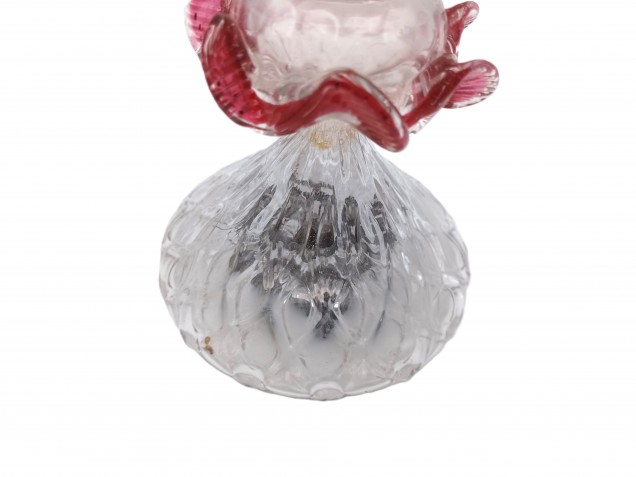 Antique Murano chandelier part finial clear and red glass  