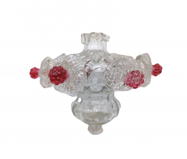Antique Murano chandelier finial clear and red glass 