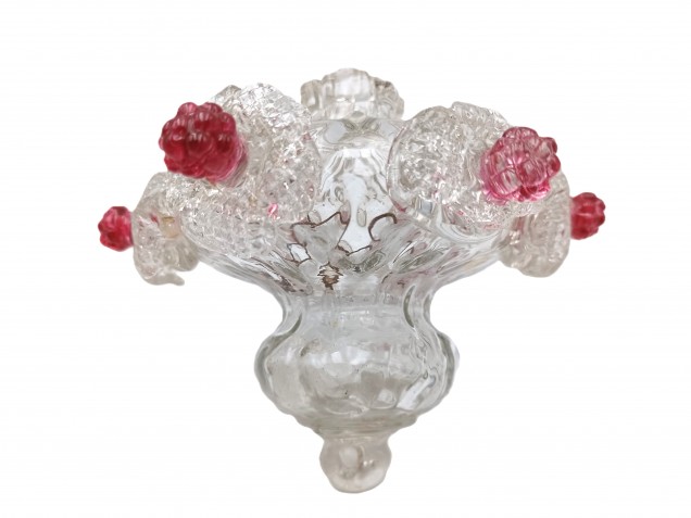Antique Murano chandelier finial clear and red glass 