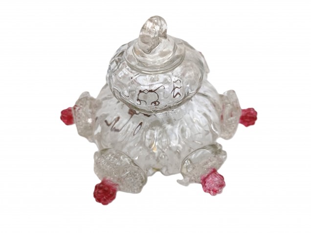 Antique Murano chandelier finial clear and red glass 